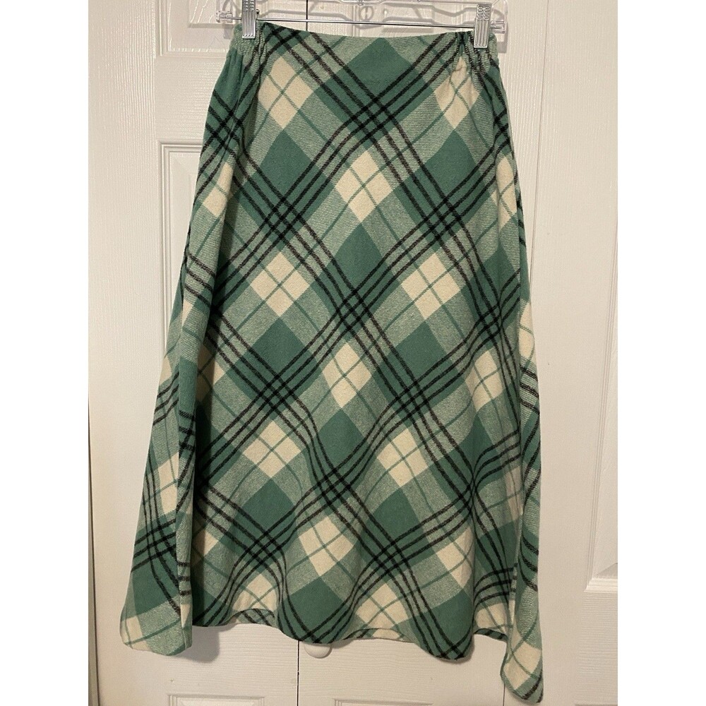 Salon Studio Womens Midi Skirt, Wool Blend, Black/White Green Plaid, Size PS